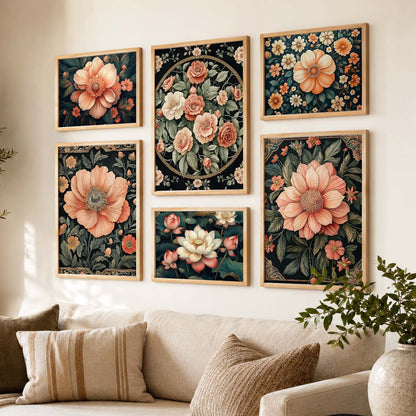 Floral Art Prints with Frame for Living Room Bedroom Home and Office Wall Decor Set of 6