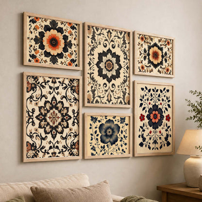 Traditional Art Prints with Frame for Living Room Bedroom Home and Office Wall Decor Set of 6