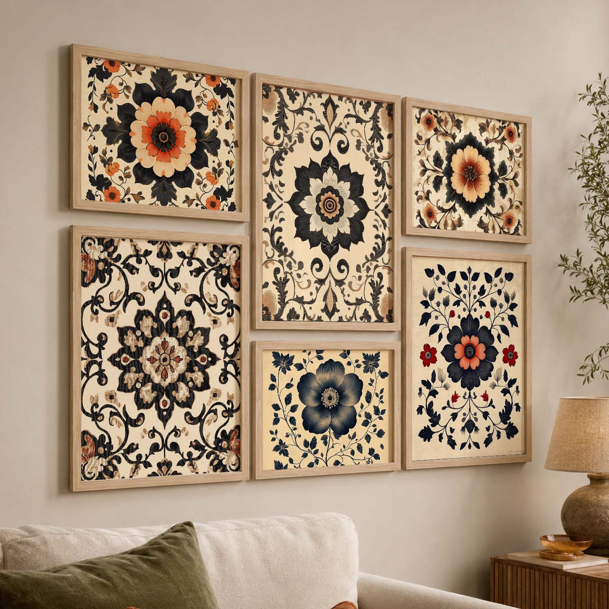 Traditional Art Prints with Frame for Living Room Bedroom Home and Office Wall Decor Set of 6
