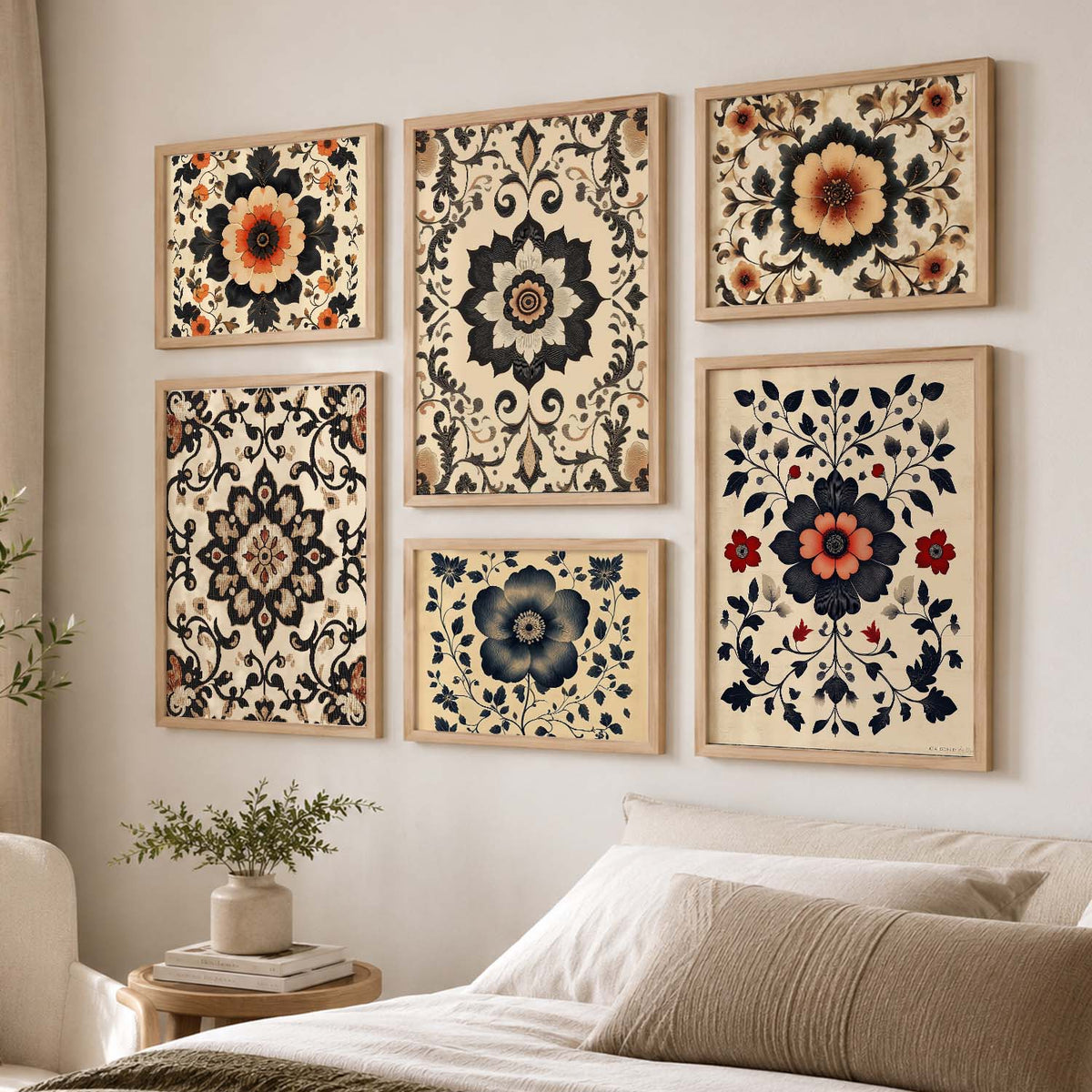 Traditional Art Prints with Frame for Living Room Bedroom Home and Office Wall Decor Set of 6