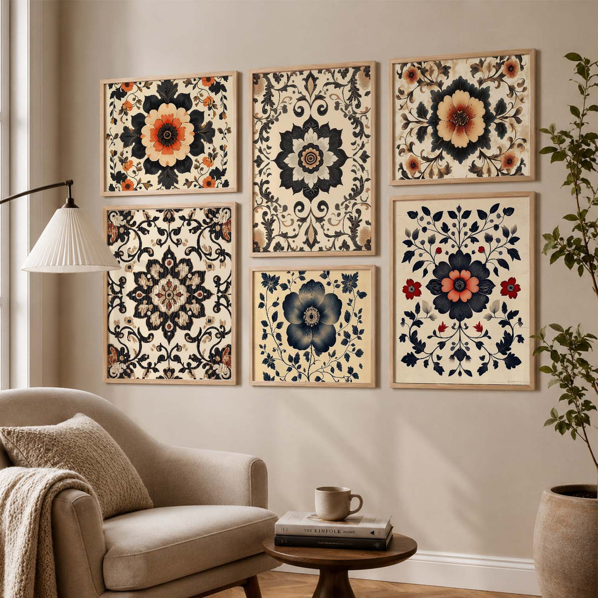 Traditional Art Prints with Frame for Living Room Bedroom Home and Office Wall Decor Set of 6
