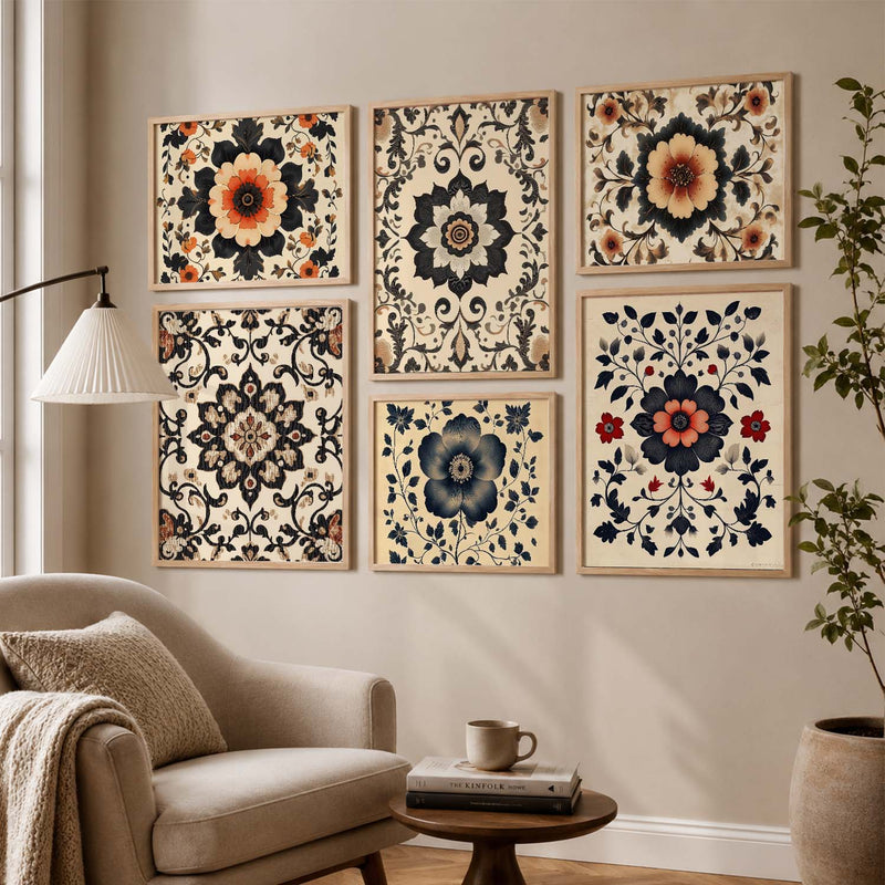 Traditional Art Prints with Frame for Living Room Bedroom Home and Office Wall Decor Set of 6