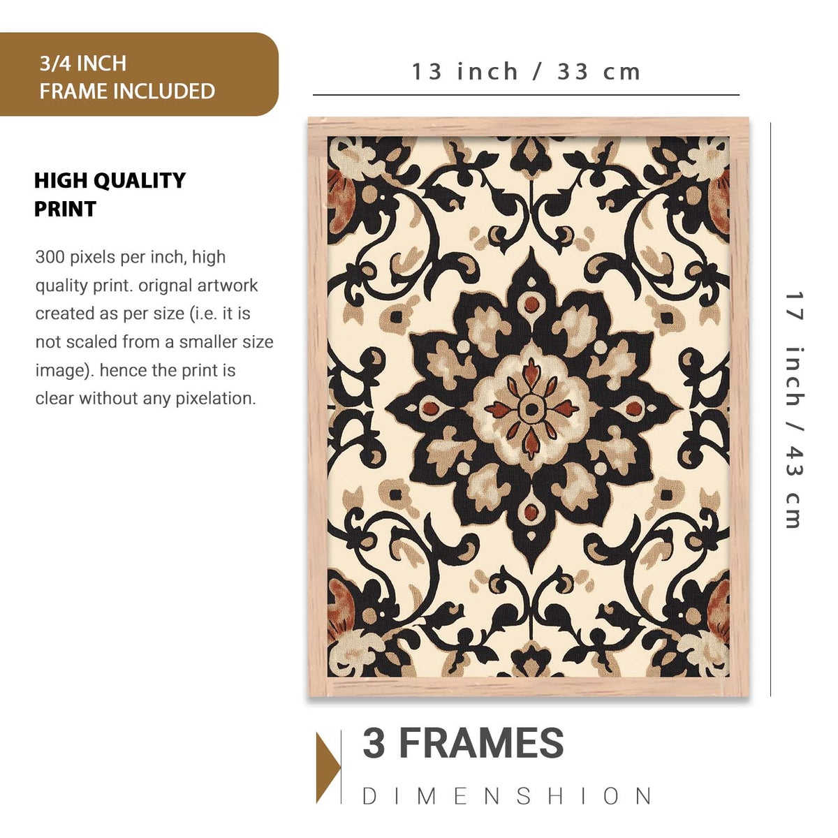 Traditional Art Prints with Frame for Living Room Bedroom Home and Office Wall Decor Set of 6
