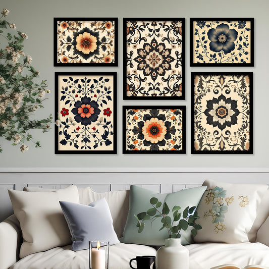Traditional Art Prints with Frame for Living Room Bedroom Home and Office Wall Decor Set of 6