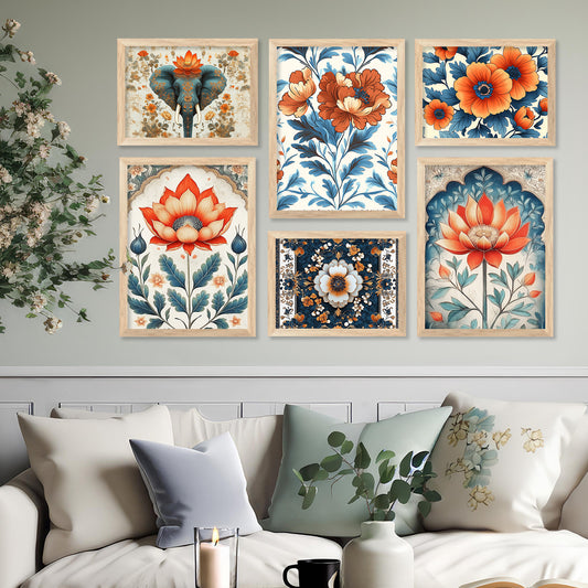 Traditional Art Prints with Frame for Living Room Bedroom Home and Office Wall Decor Set of 6