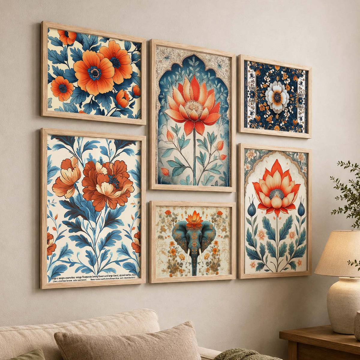 Traditional Art Prints with Frame for Living Room Bedroom Home and Office Wall Decor Set of 6