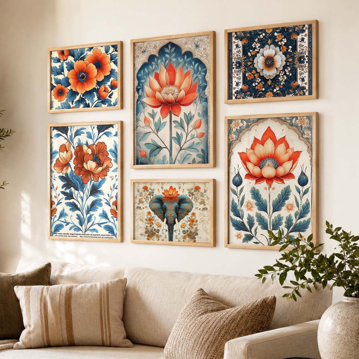 Traditional Art Prints with Frame for Living Room Bedroom Home and Office Wall Decor Set of 6
