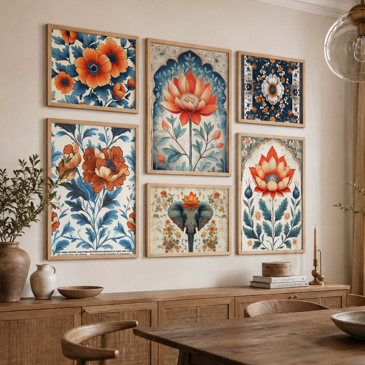 Traditional Art Prints with Frame for Living Room Bedroom Home and Office Wall Decor Set of 6