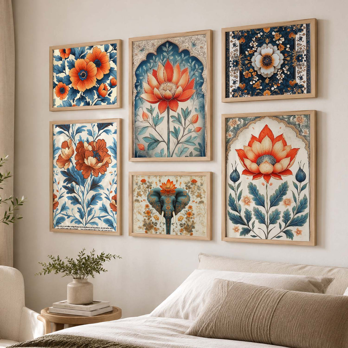 Traditional Art Prints with Frame for Living Room Bedroom Home and Office Wall Decor Set of 6