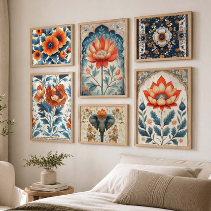 Traditional Art Prints with Frame for Living Room Bedroom Home and Office Wall Decor Set of 6