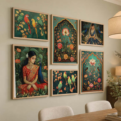 Madhubani  Art Prints with Frame for Living Room Bedroom Home and Office Wall Decor Set of 6