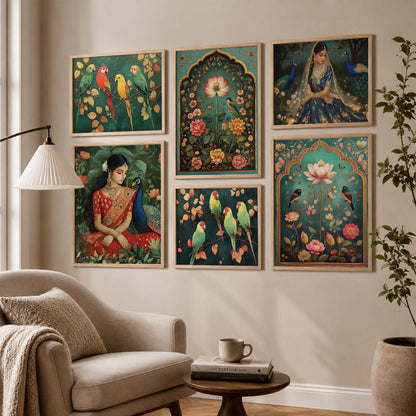 Madhubani  Art Prints with Frame for Living Room Bedroom Home and Office Wall Decor Set of 6