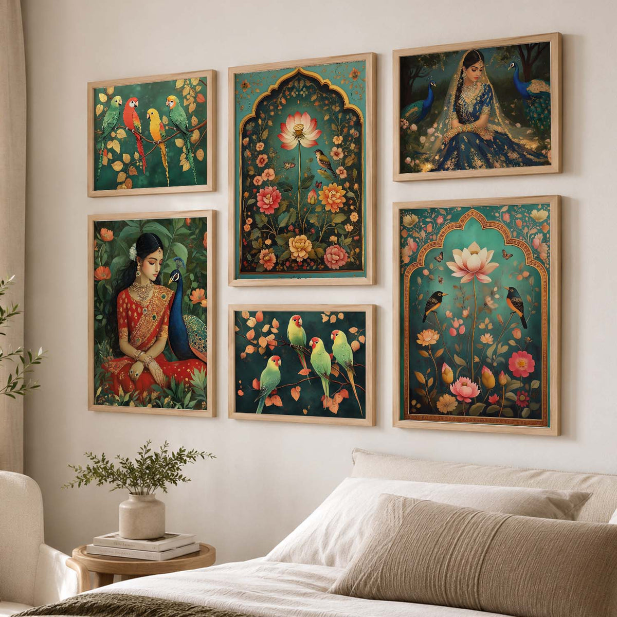 Madhubani  Art Prints with Frame for Living Room Bedroom Home and Office Wall Decor Set of 6