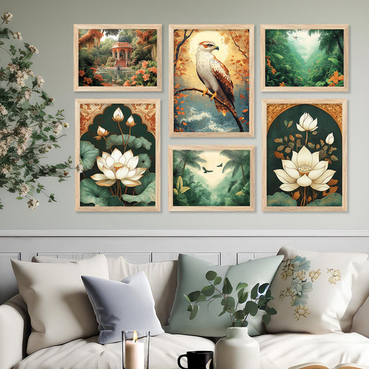 Nature  Art Prints with Frame for Living Room Bedroom Home and Office Wall Decor Set of 6