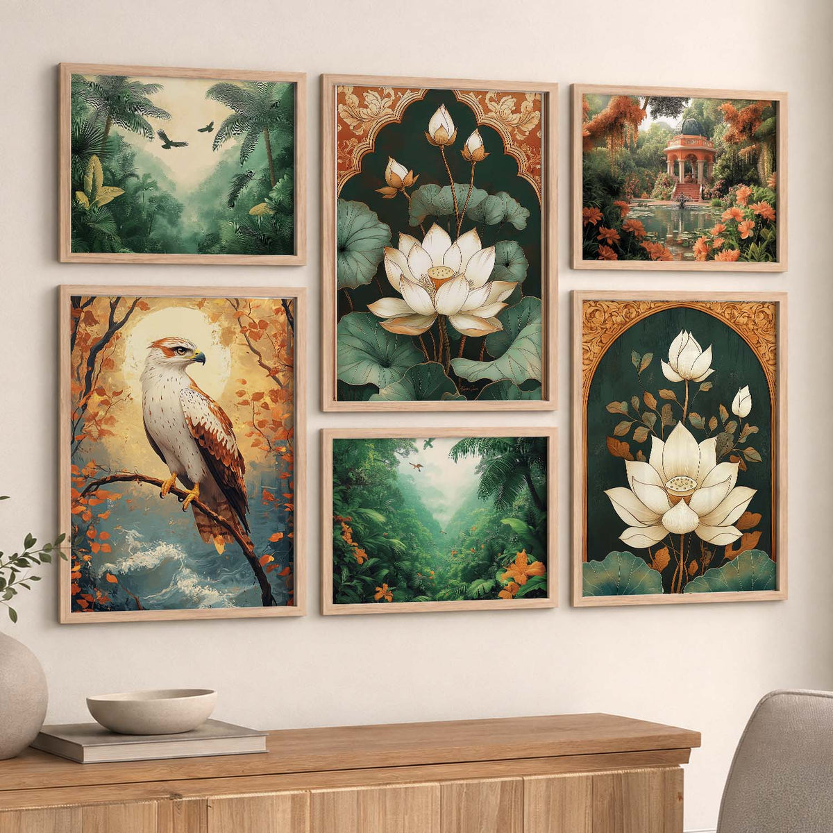 Nature  Art Prints with Frame for Living Room Bedroom Home and Office Wall Decor Set of 6