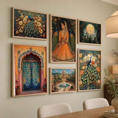 Madhubani  Art Prints with Frame for Living Room Bedroom Home and Office Wall Decor Set of 6