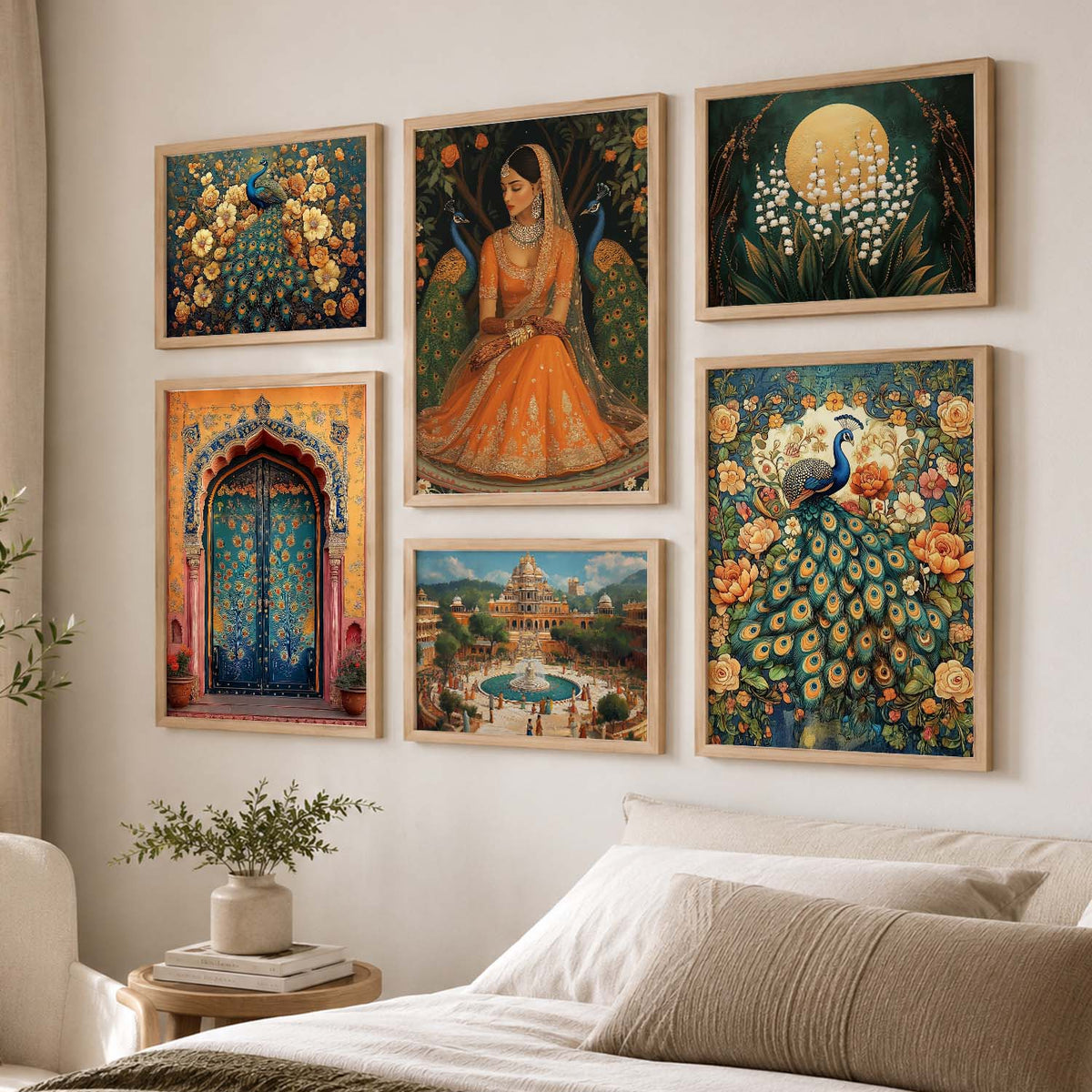 Madhubani  Art Prints with Frame for Living Room Bedroom Home and Office Wall Decor Set of 6