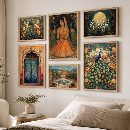 Madhubani  Art Prints with Frame for Living Room Bedroom Home and Office Wall Decor Set of 6