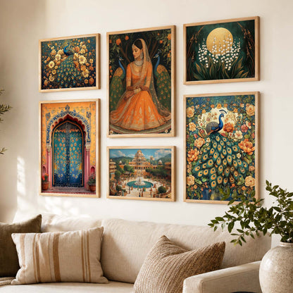 Madhubani  Art Prints with Frame for Living Room Bedroom Home and Office Wall Decor Set of 6
