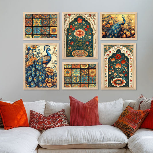 Madhubani Art Prints with Frame for Living Room Bedroom Home and Office Wall Decor Set of 6