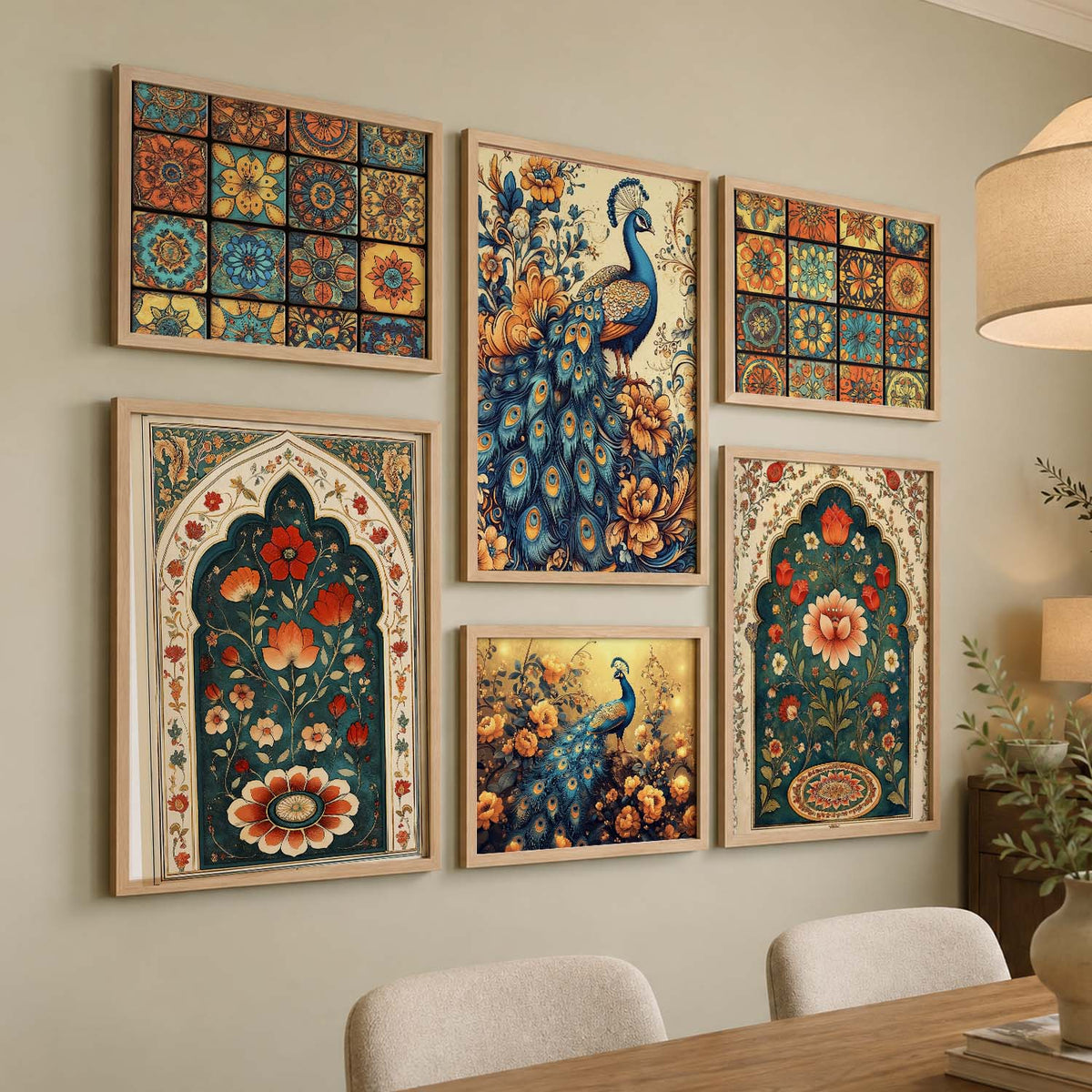 Madhubani Art Prints with Frame for Living Room Bedroom Home and Office Wall Decor Set of 6