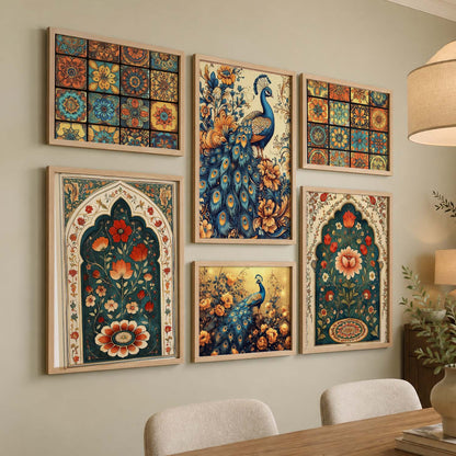 Madhubani Art Prints with Frame for Living Room Bedroom Home and Office Wall Decor Set of 6
