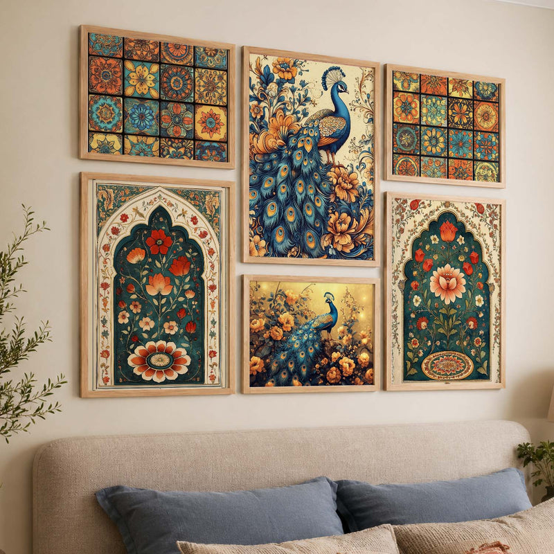 Madhubani Art Prints with Frame for Living Room Bedroom Home and Office Wall Decor Set of 6