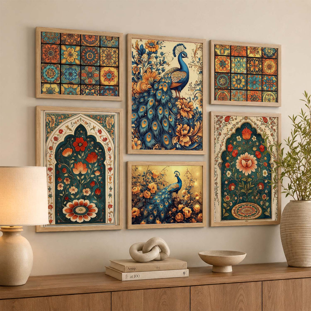 Madhubani Art Prints with Frame for Living Room Bedroom Home and Office Wall Decor Set of 6