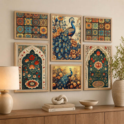 Madhubani Art Prints with Frame for Living Room Bedroom Home and Office Wall Decor Set of 6