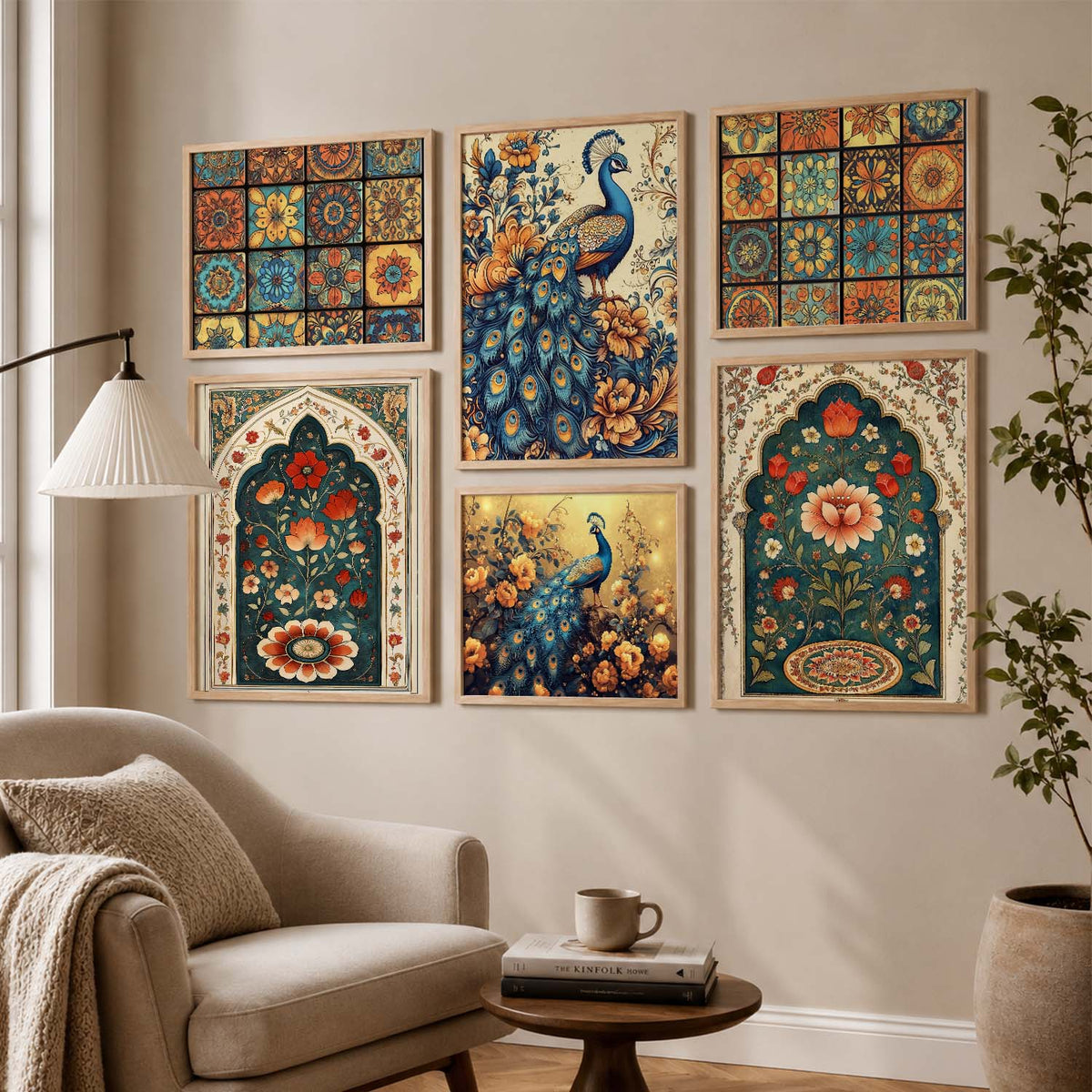 Madhubani Art Prints with Frame for Living Room Bedroom Home and Office Wall Decor Set of 6