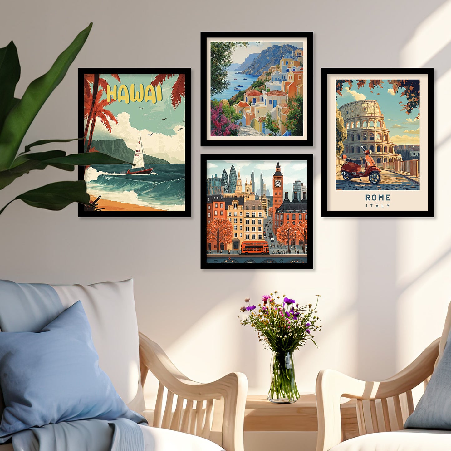 City View Art Print with Frame for Living Room Bedroom Office Wall Decor