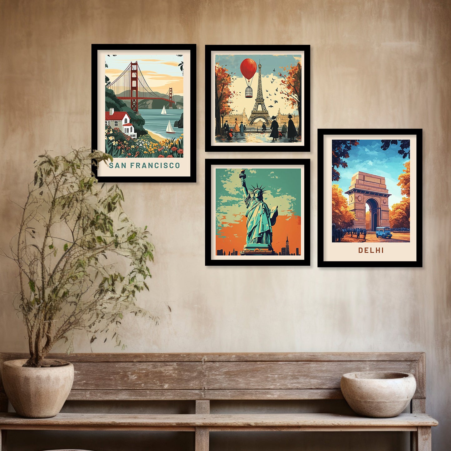 City view  Art Print with Frame for Living Room Bedroom Office Wall Decor