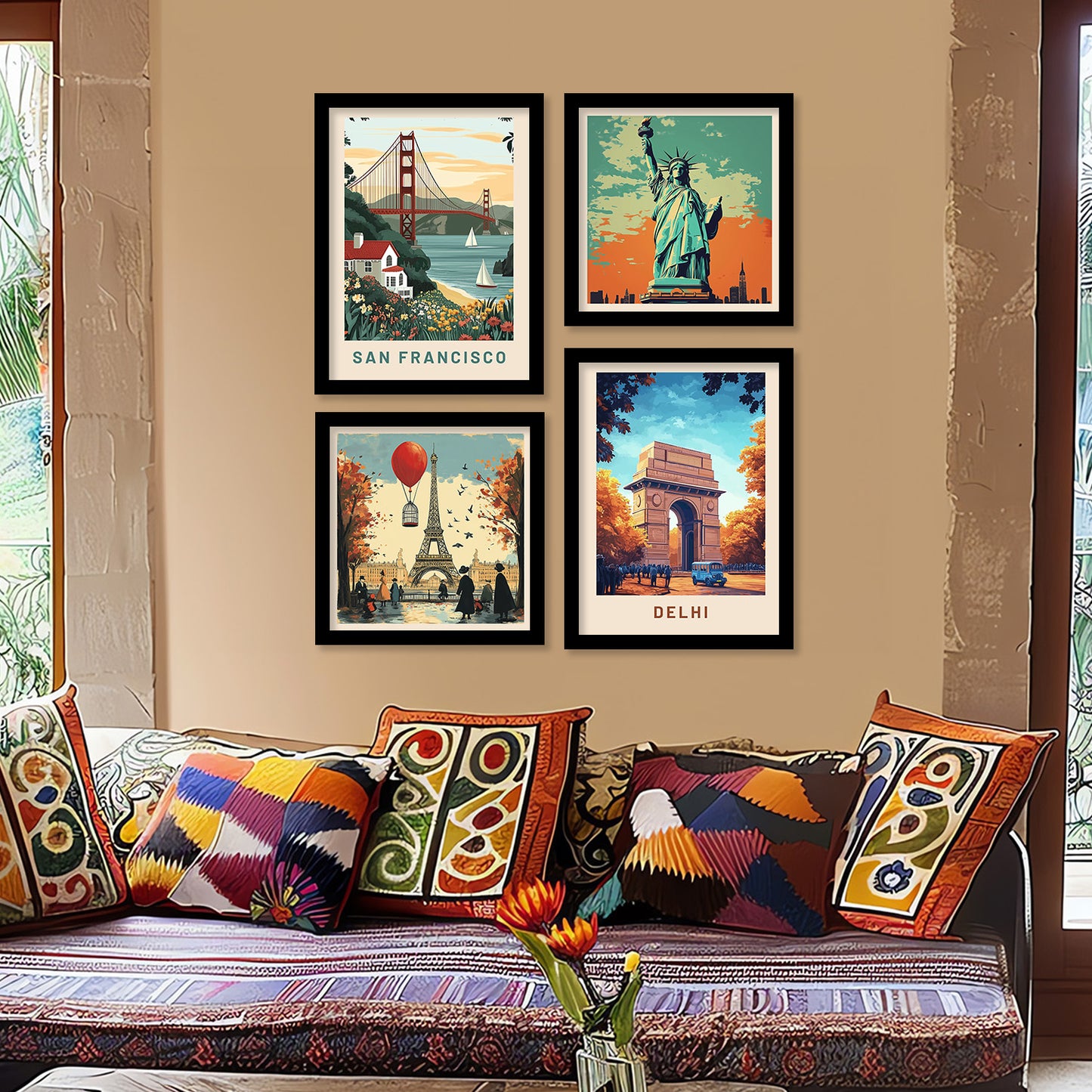 City view  Art Print with Frame for Living Room Bedroom Office Wall Decor