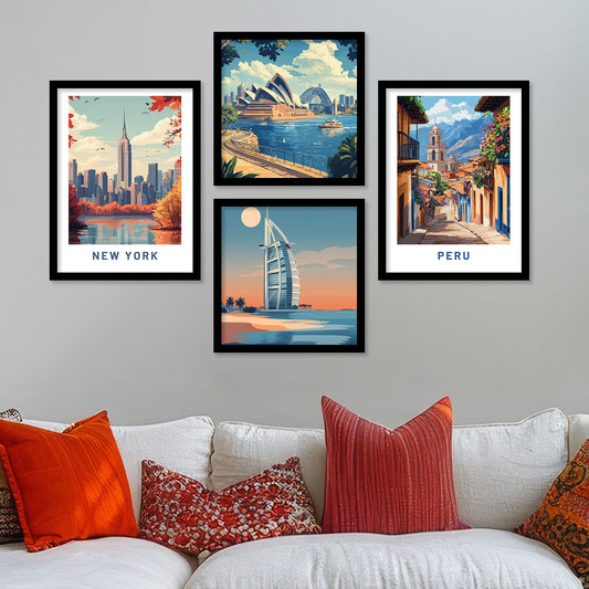 City view Art Print with Frame for Living Room Bedroom Office Wall Decor