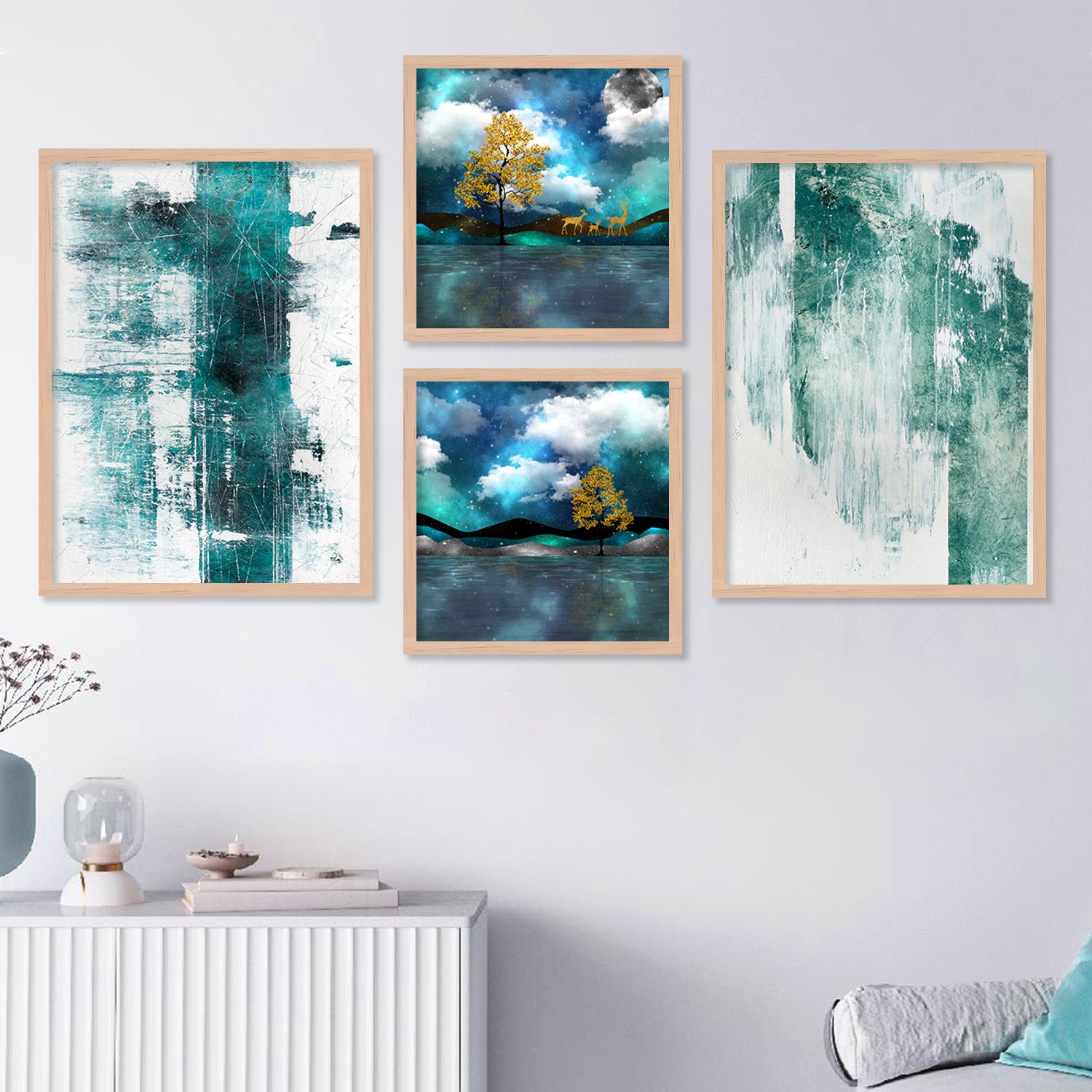 Abstract Art Framed Painting Combo for Home Living Room Office Wall Decor-Kotart