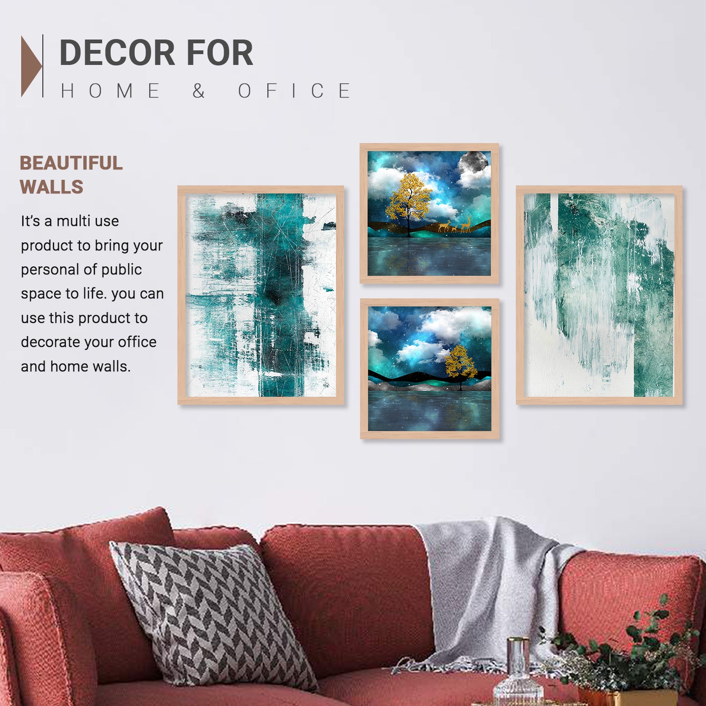 Abstract Art Framed Painting Combo for Home Living Room Office Wall Decor-Kotart