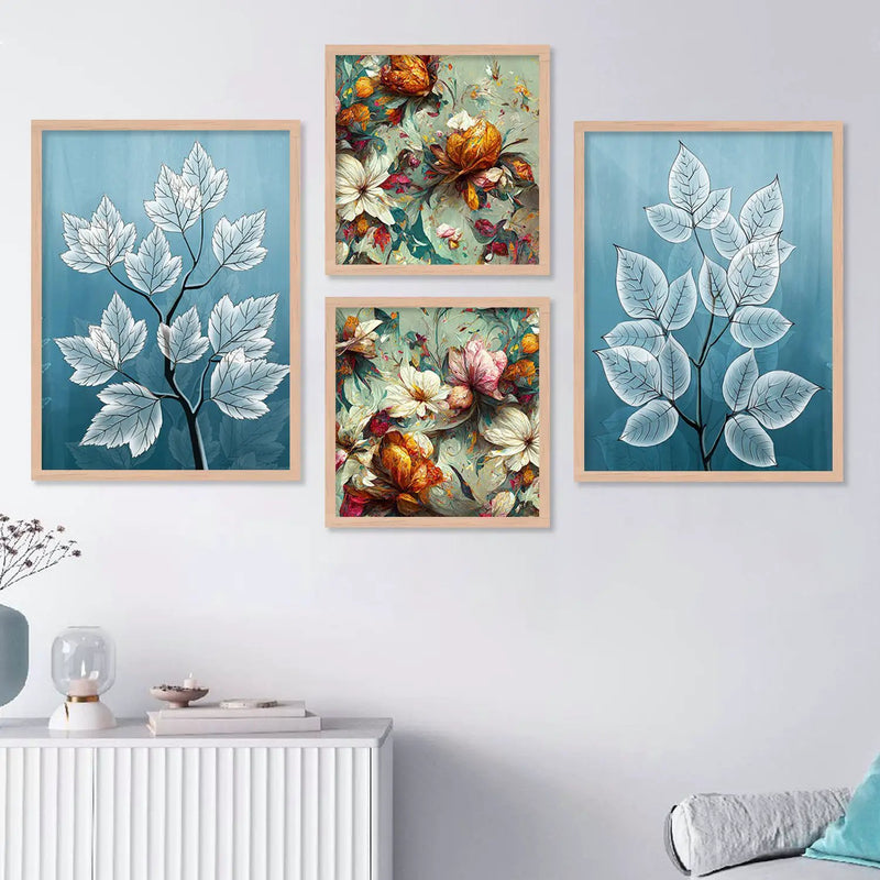 Nature Inspired Floral Art Framed Painting Combo for Home Living Room Office Wall Decor-Kotart