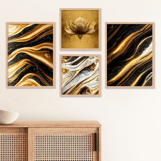 Black and Golden Abstract / Modern Art Framed Painting Combo for Home Living Room Office Wall Decor-Kotart