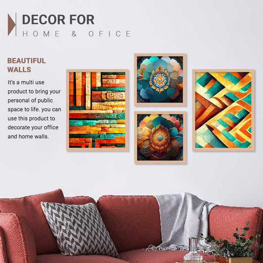 Vibrant Abstract / Modern Art Framed Painting Combo for Home Living Room Office Wall Decor-Kotart