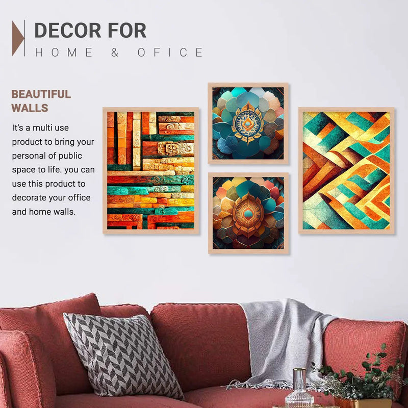 Vibrant Abstract / Modern Art Framed Print Combo for Home Living Room Office Wall Decor by Kotart store