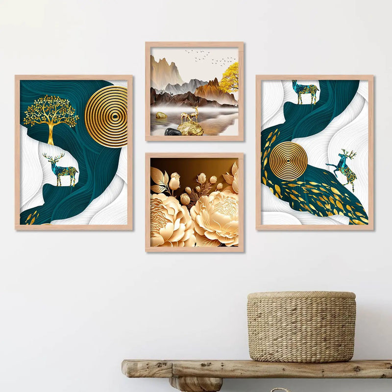 Abstract / Modern Art Framed Painting Combo for Home Living Room Office Wall Decor-Kotart
