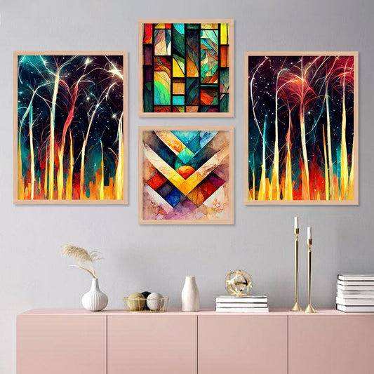 Modern Art Vibrant Framed Painting Combo for Home Living Room Office Wall Decor-Kotart