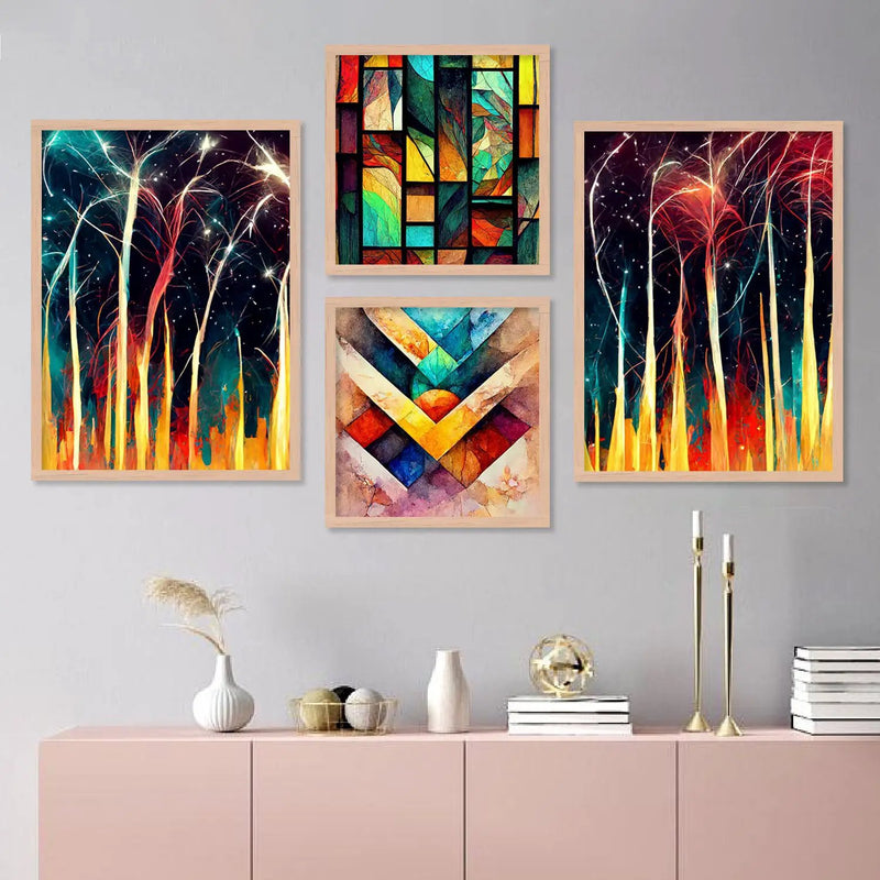 Modern Art Vibrant Framed Print Combo for Home Living Room Office Wall Decor by Kotart store