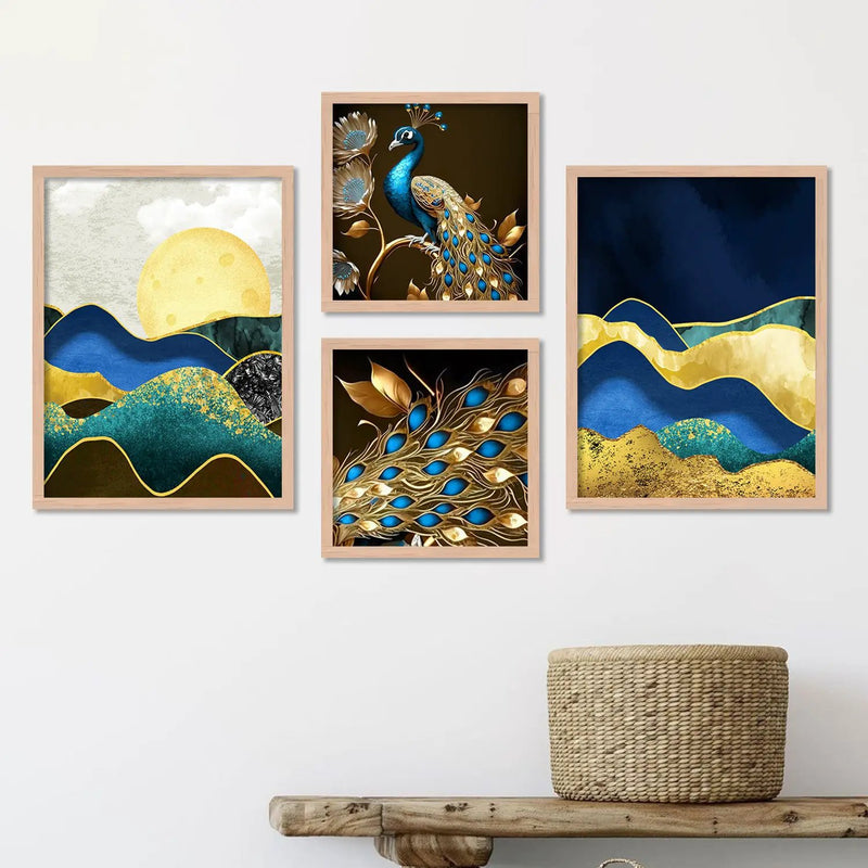 Modern Art Vibrant Peacock Framed Print Combo for Home Living Room Office Wall Decor by Kotart store