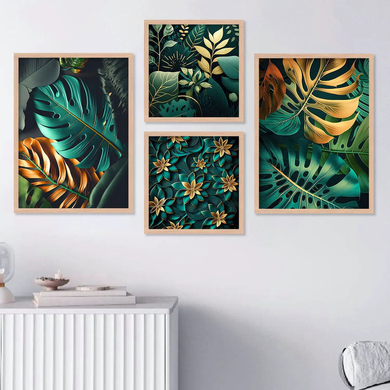 Nature Inspired Leaf Printed Premium Digital Paintings with Frame for Home Decoration-Kotart