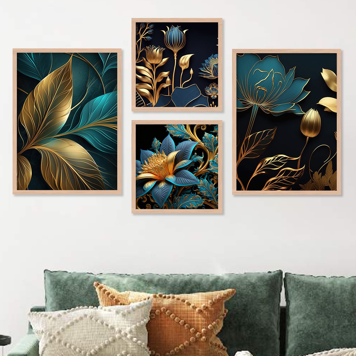 Nature Inspired Leaf Printed Premium Digital Paintings with Frame for Home Decoration-Kotart