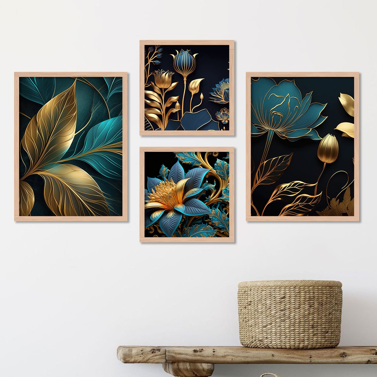 Nature Inspired Leaf Printed Premium Digital Paintings with Frame for Home Decoration-Kotart