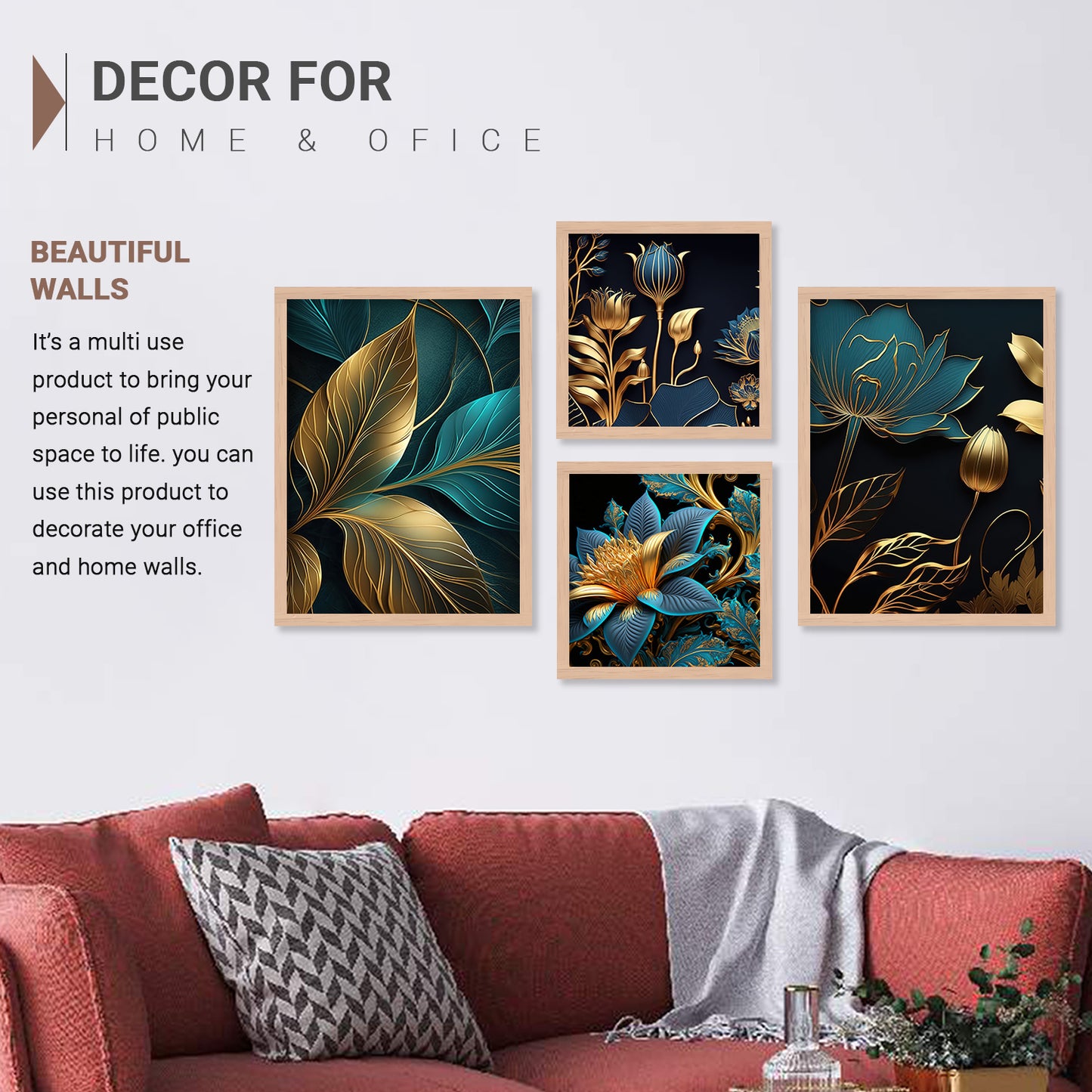 Nature Inspired Leaf Printed Premium Digital Paintings with Frame for Home Decoration-Kotart