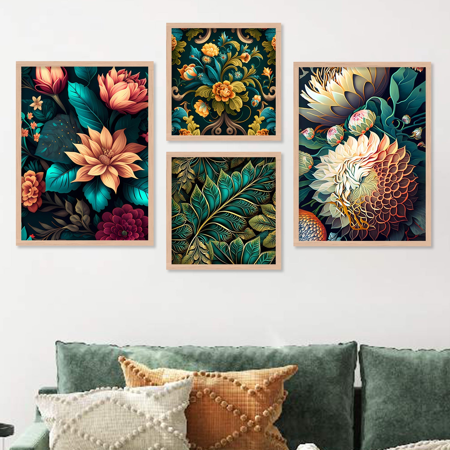 Floral Printed Premium Digital Paintings with Frame for Home Decoration-Kotart