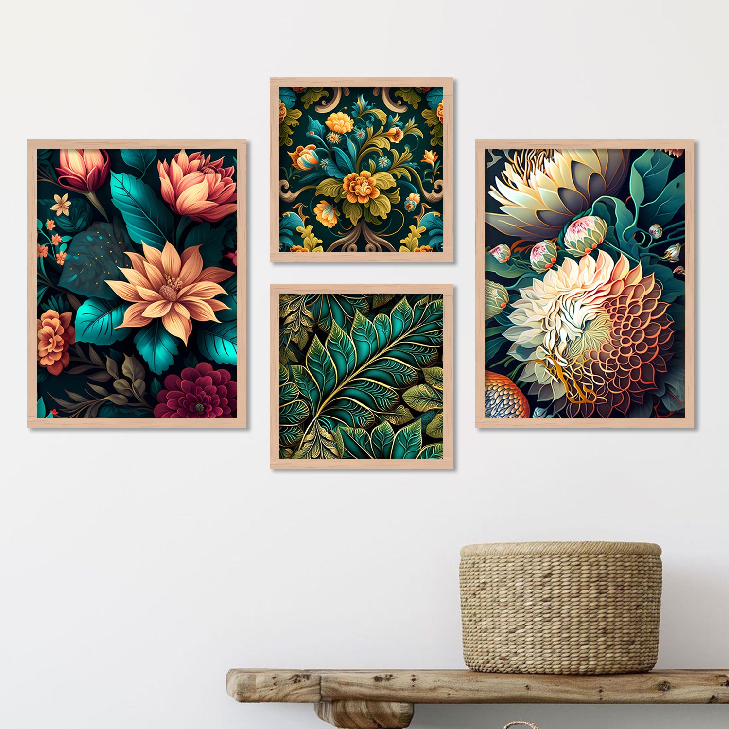 Floral Printed Premium Digital Paintings with Frame for Home Decoration-Kotart